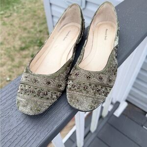 Amanda Smith Olive Green Beaded Flats